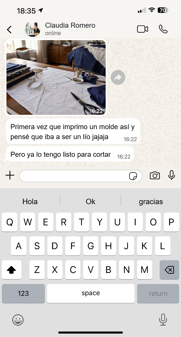 Captura real de WhatsApp de una clienta de Costura en Casa (5)