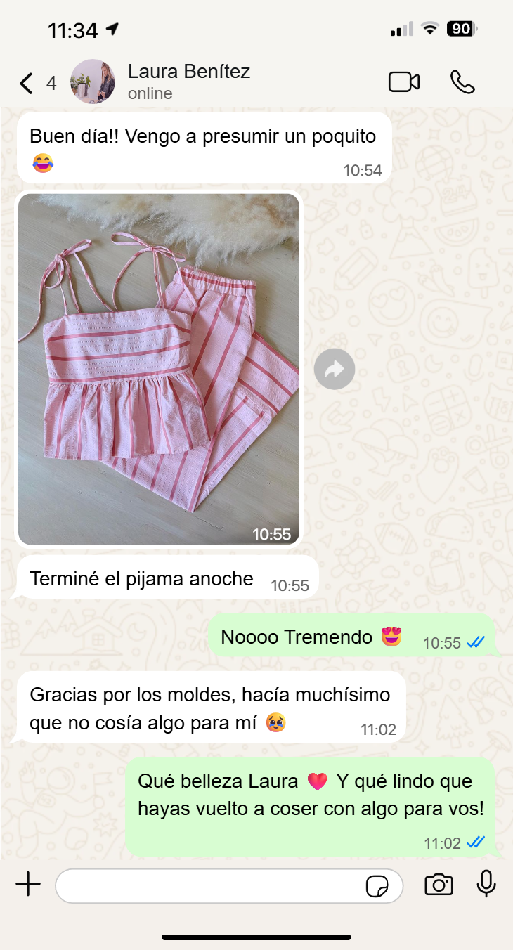 Captura real de WhatsApp de una clienta de Costura en Casa (2)