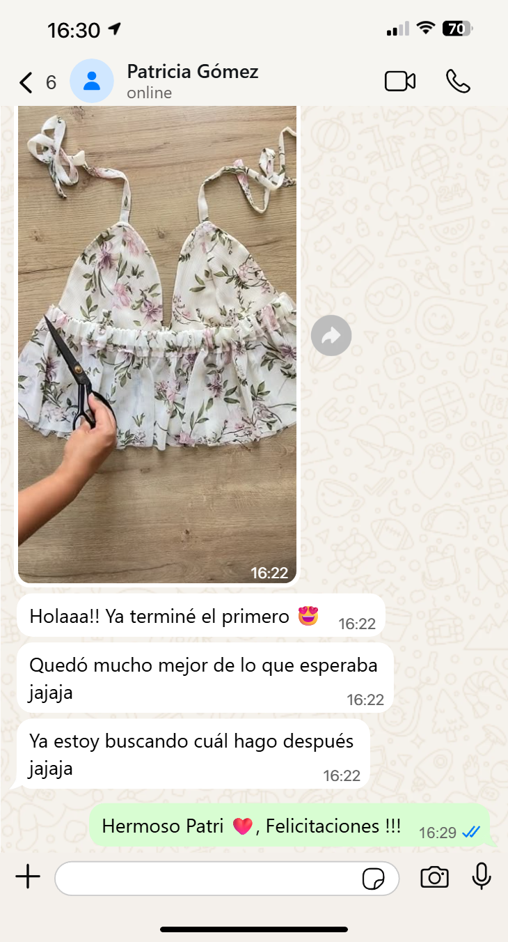Captura real de WhatsApp de una clienta de Costura en Casa (4)