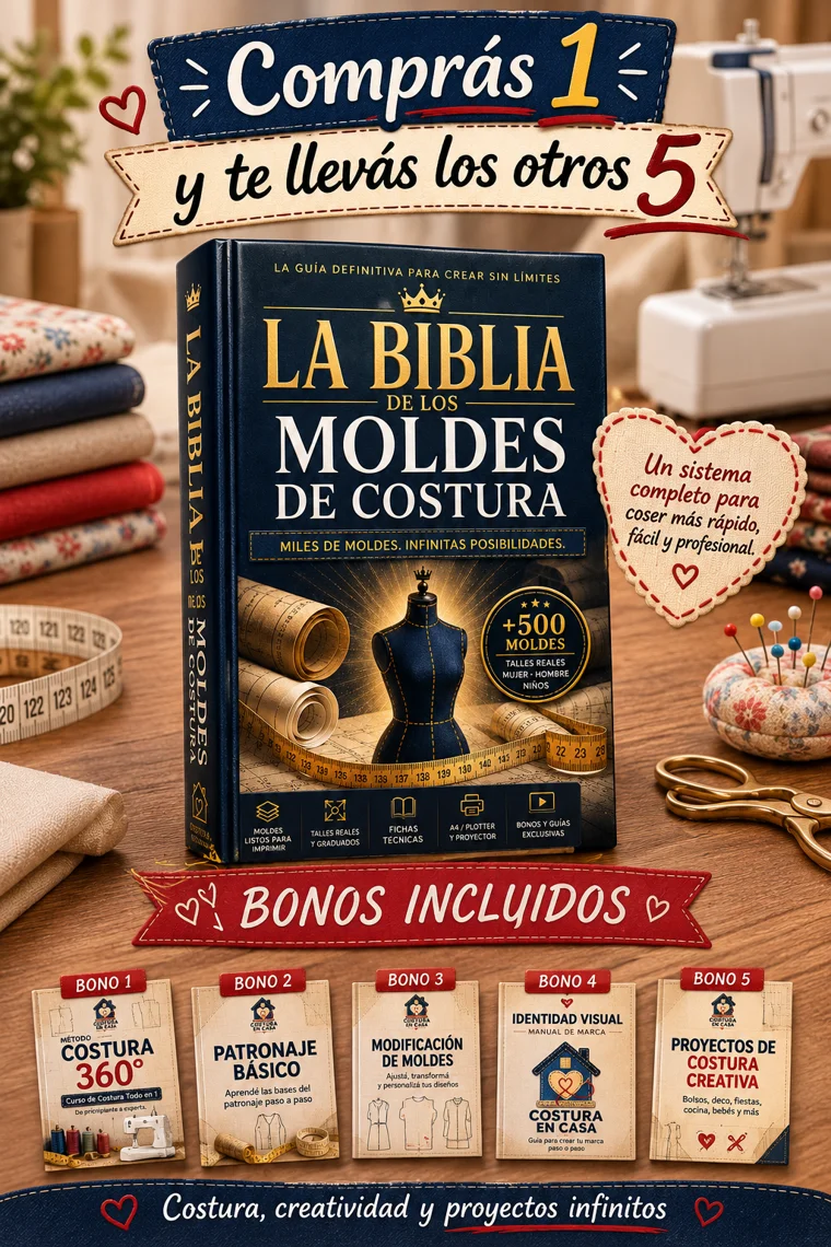 Comprás 1 y te llevás los otros 5: La Biblia de los Moldes de Costura + 5 bonos